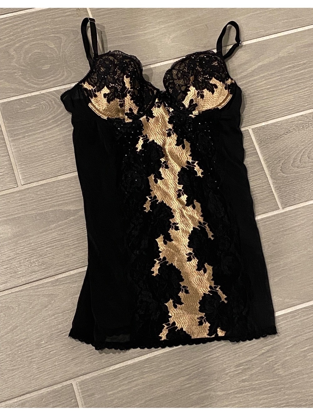 Black and Beige Lace Detail Bustier Top with Adjustable Straps